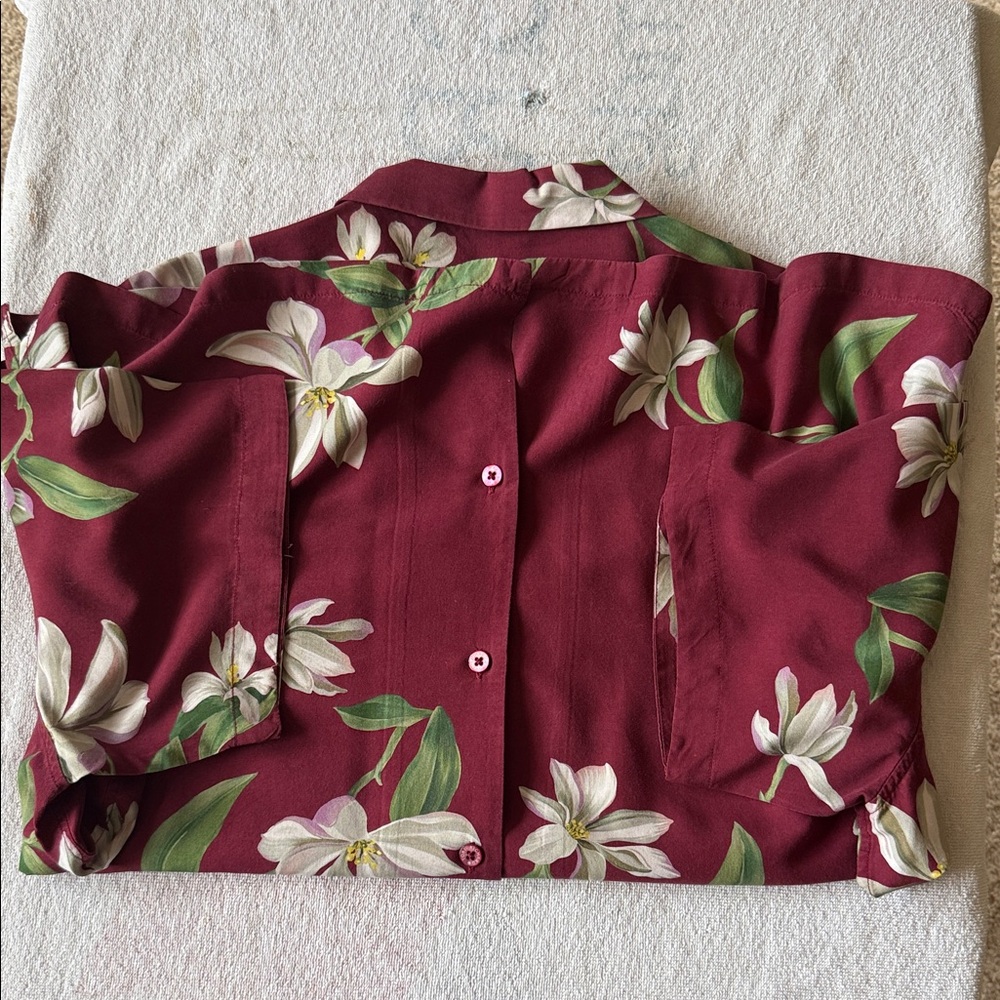 Tori Richard Maroon Shirt With White And Green Fl… - image 3